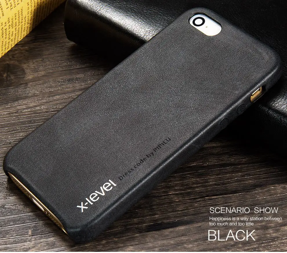 Кожаный чехол для телефона XLevel для IPhone 5, чехол s для IPhone 5S, задняя крышка для IPhone SE, деловой винтажный полуобернутый чехол Apple - Цвет: BLACK