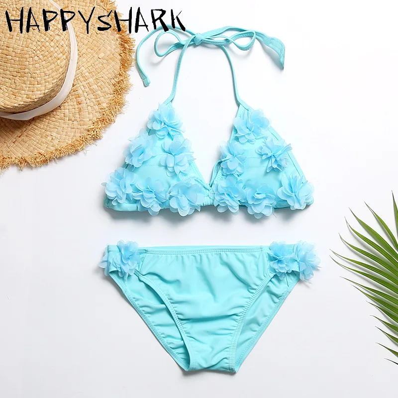 HAPPYSHARK новинка 2019 года комплект бикини с цветочным украшением однотонные женские