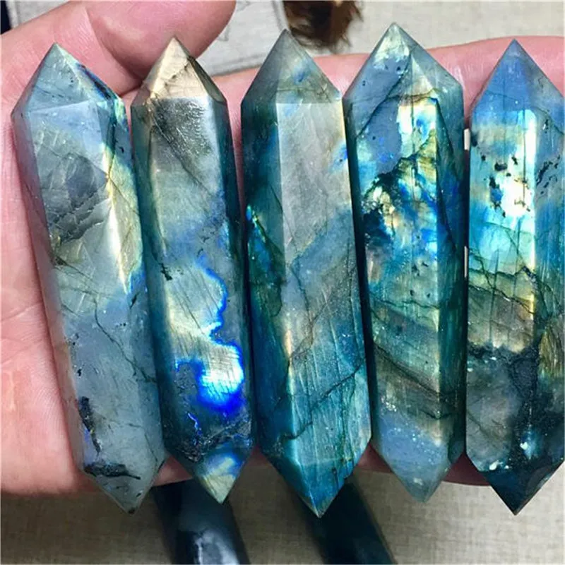 

5Pcs 100% Nice Natural Labradorite Crystal Polished Double Terminated Point Healing As Gift Home Decoration Stone