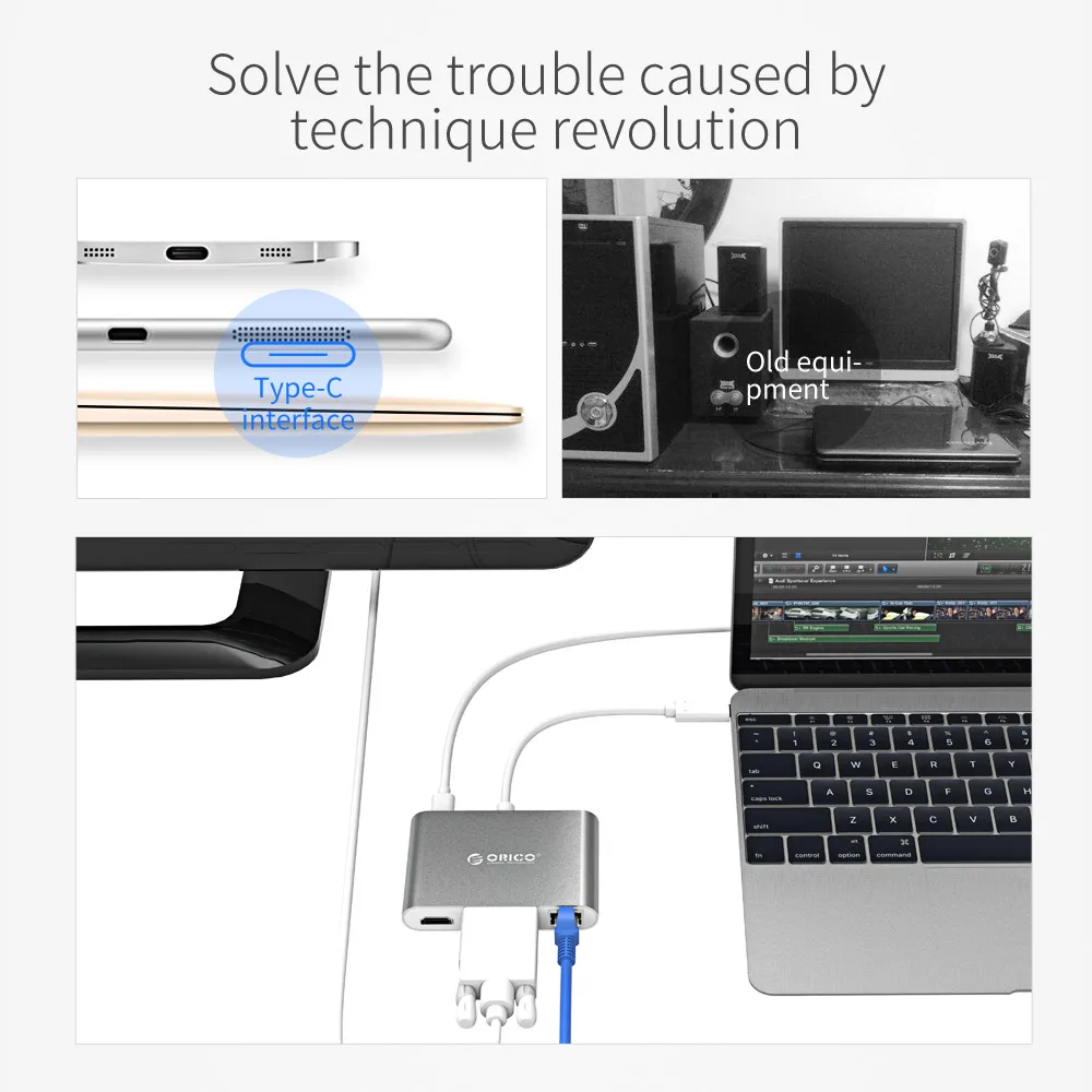 Док станция для ноутбука ORICO Type C к VGA HDMI RJ45 A конвертер Поддержка PD