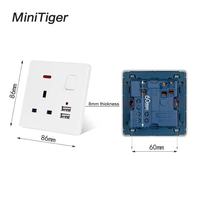 Белая настенная розетка Minitiger 13 А британский стандарт переключатель 2 1 двойной