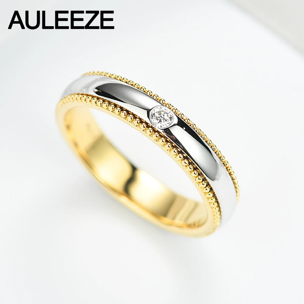 AULEEZE 0.04ct кольцо с натуральным бриллиантом Твердые 14 к Желтое Белое золото поворотные кольца для женщин юбилей подарок