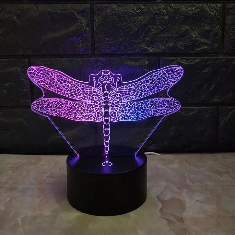 Led 3d Стрекоза визуальный Ночник подарок прекрасный 7 цветов Изменение 3D лампа