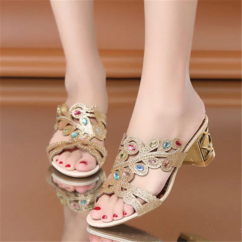 Hot Summer Style Sandals Women 2017 High Heels Slip-on Rhinestone Shoes Bigger Size 35-41 | Обувь
