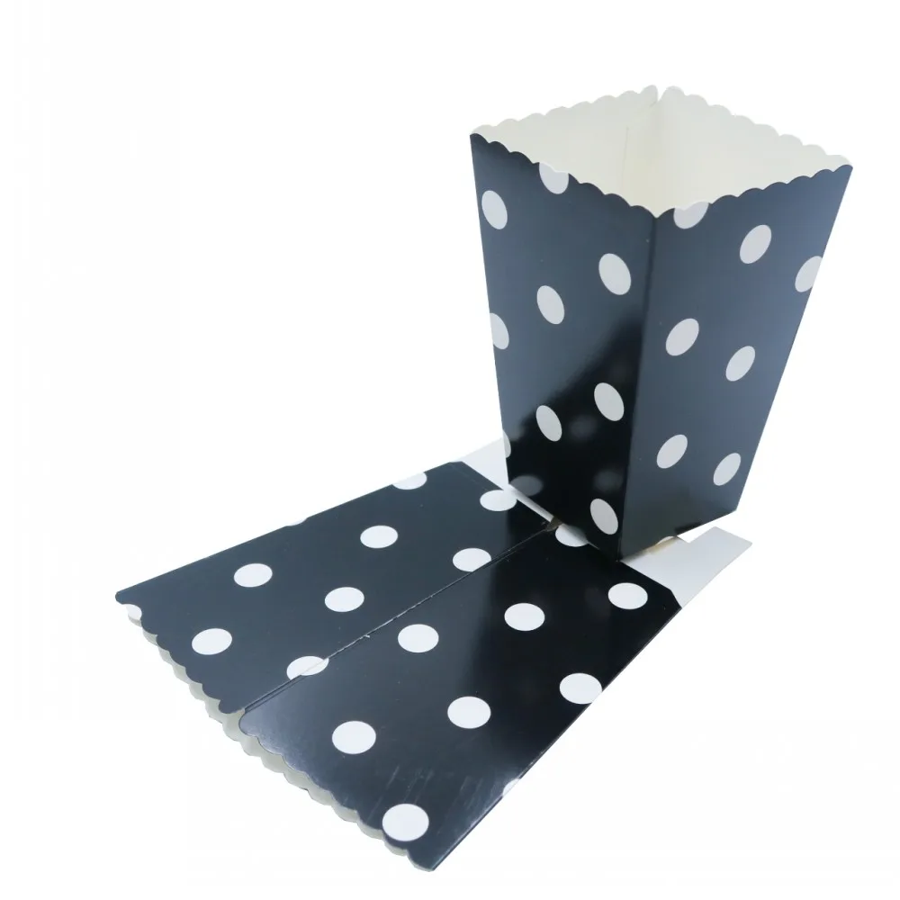 Black dot 6 шт./лот, мини-коробки в горошек для попкорна, детские синие, желтые, детские, розовые, для свадебной вечеринки, для ребенка, для душа, сувениры, коробки для печенья, сумки для закусок, конфет - Цвет: Black dot