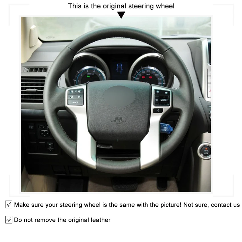 

MEWANT Black Genuine Leather Wrap Steering Wheel Cover for Toyota Land Cruiser Prado Land Cruiser Tacoma Tundra Sequoia
