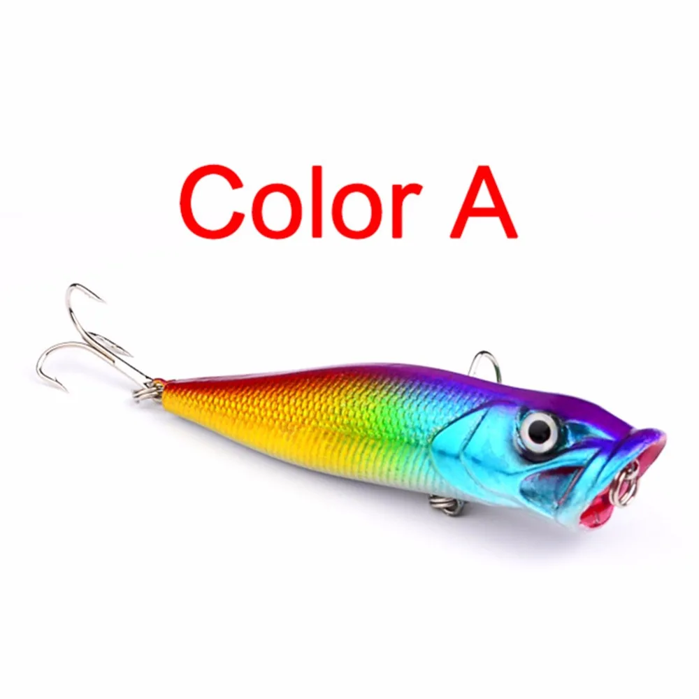 

6 Pcs 8CM Plastic Fishing Lures Topwater Floating Popper Lure Hooks Hard Bait Bass Crankbait Colorful