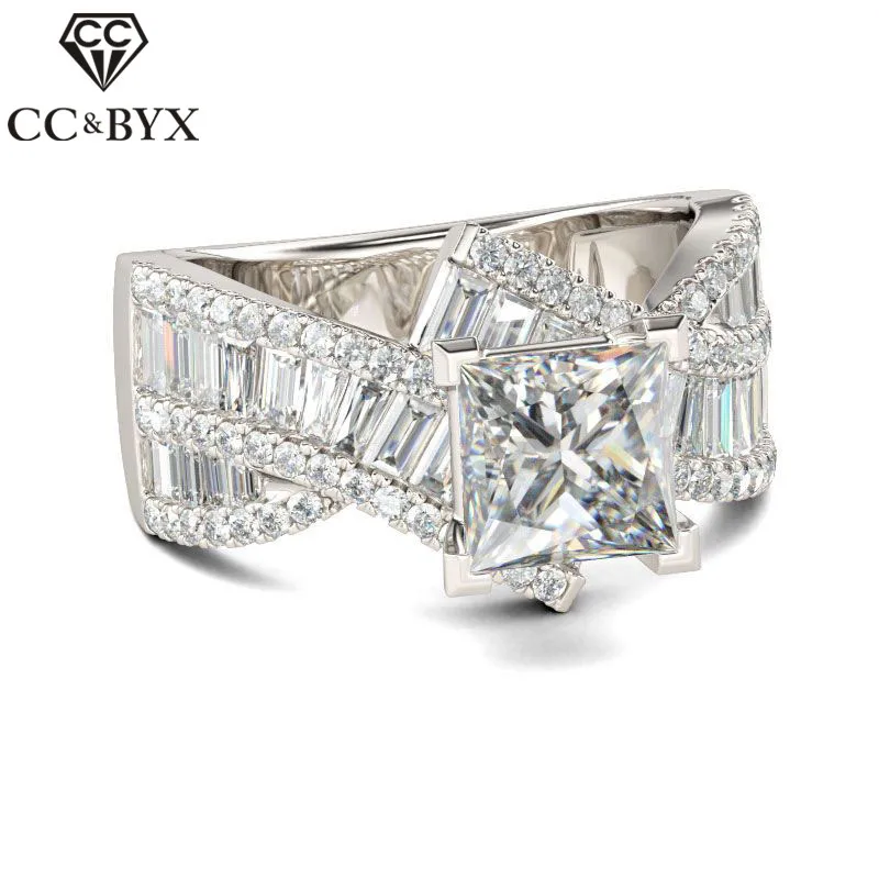 CC серебряные кольца для женщин Hyperbole квадратное кольцо с фианитом Роскошные