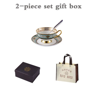 2-piece set gift box Высококачественная кофейная чашка из костяного фарфора с золотым узором в европейском стиле, Набор чашек для послеобеденного чая, керамическая чайная чашка с цветами, роскошный набор кофейных чашек - Цвет: 2-piece set gift box