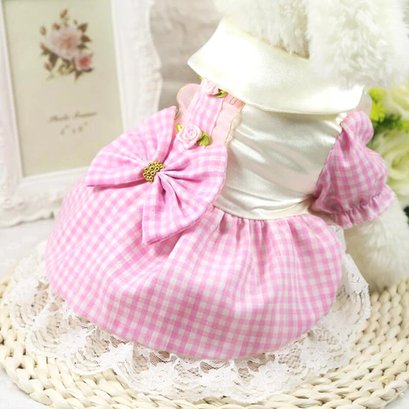 Летнее клетчатое платье для питомца 2019 юбка пачка свадебное собаки платья