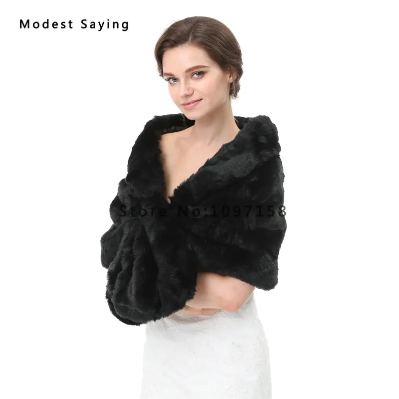 Black Faux Fur Wedding Shawls 2017 New Arrival Formal Bridal Cloak Women Party Boleros Stoles Warm Wraps Accessories | Свадьбы и
