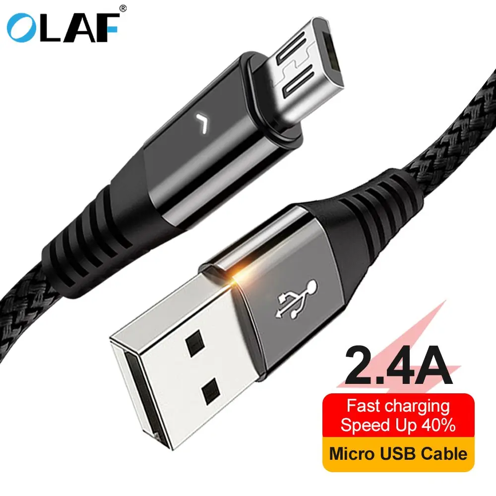 Кабель OLAF Microusb LED Light 2.4A Быстрая зарядка Micro USB кабель для передачи данных Samsung S7 S6
