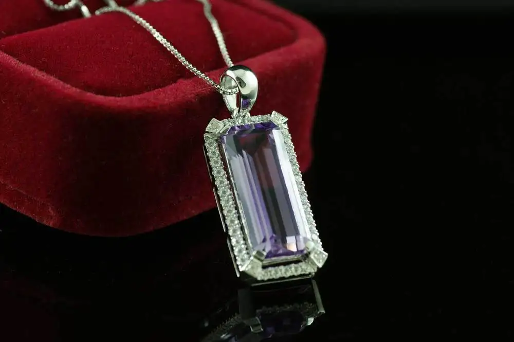 5.2ct Роскошные Природные Фиолетовый аметист кулон реального Pure 925 пробы