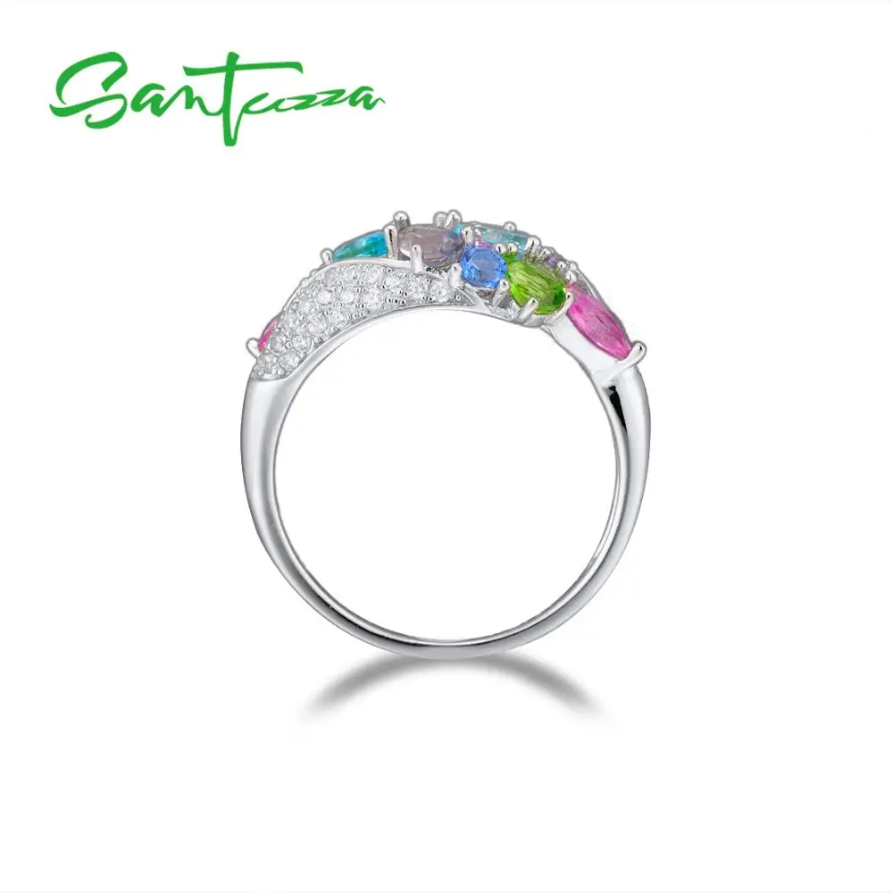 Женское серебряное кольцо SANTUZZA, 925 пробы, серебряные Модные кольца для женщин, цветные камни, кубический цирконий, кольца, вечерние ювелирные изделия