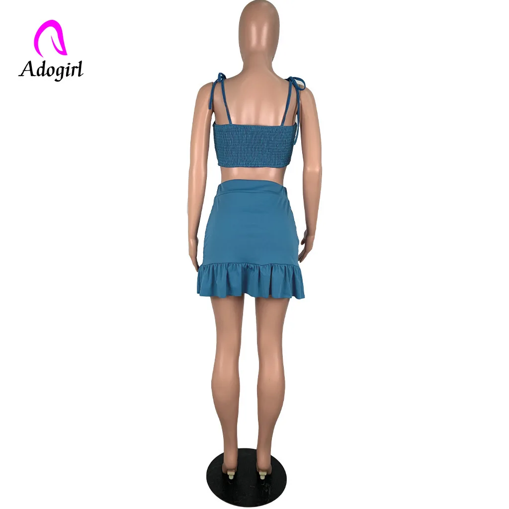 Женский комплект из 2 предметов Adogirl летний темно синий с юбкой оборками