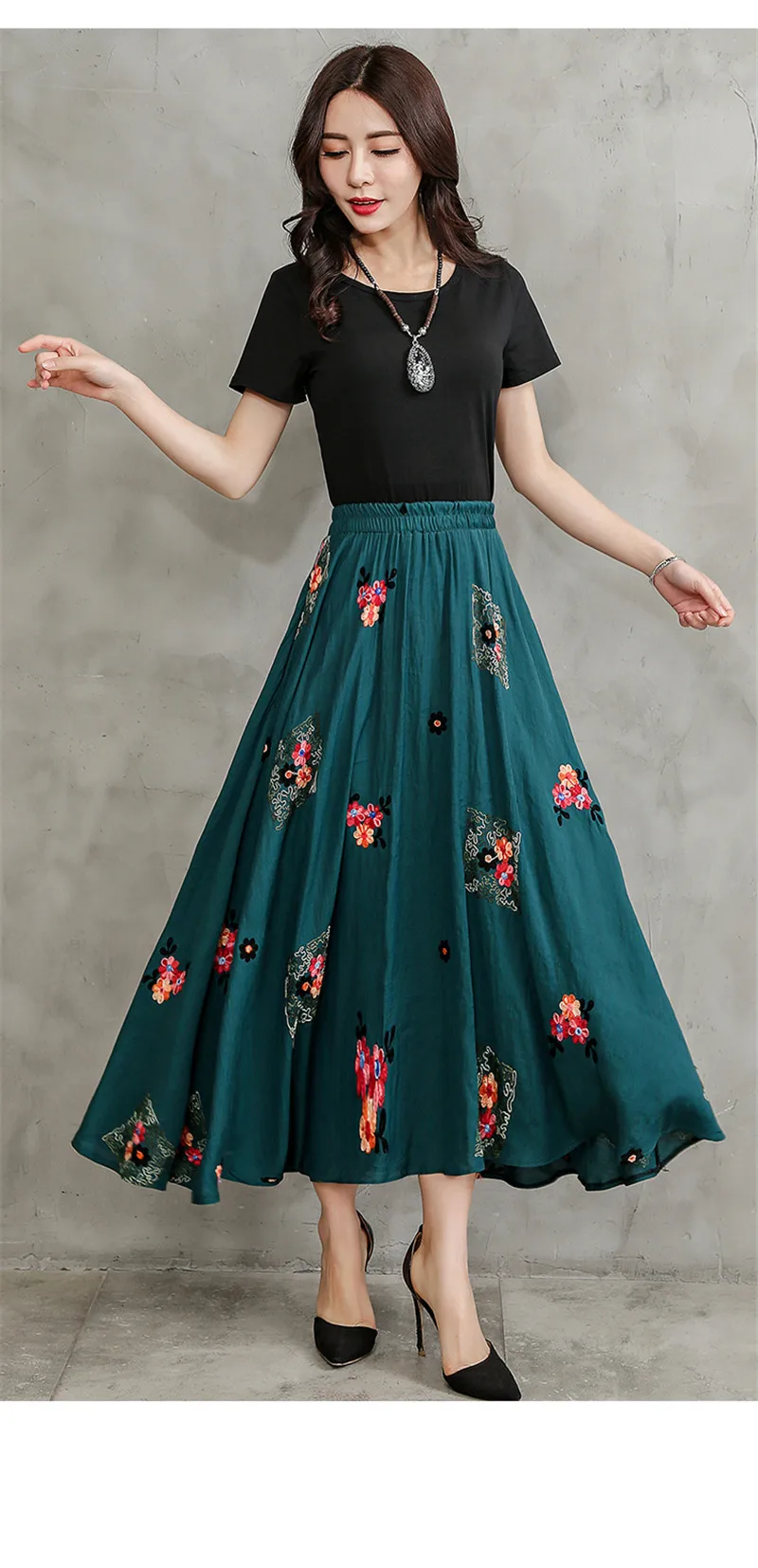Faldas Mujer новые Инди фолк Harajuku больших размеров 2XL модные юбки женские хлопок лен узор винтажная элегантная Этническая юбка