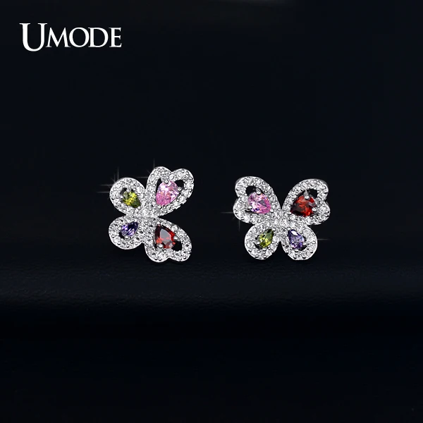 UMODE Женские серьги-гвоздики очаровательный брендовый дизайн разноцветные камни