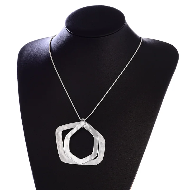 Shineland Punk Unisex Big Chunky Necklace Alloy Chain Silver Color Geometric Hollow Pendant Statement Bijoux for Women Men Gift | Украшения
