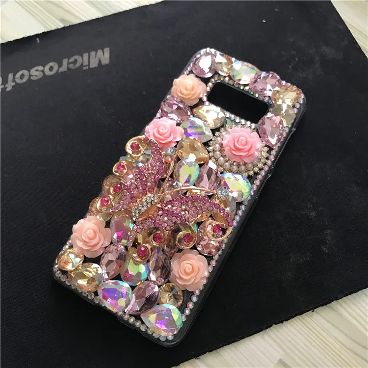 DIY Алмазные Розовые розы 3D бабочки шикарные чехлы с кристаллами для iPhone 11 Pro Max XS Max XR XS X 6 6s 8 7 plus Dimaond Fundas