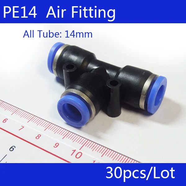 

HIGH QUALITY 30Pcs PE14 Pneumatic 14mm to 14mm One Touch End T Joint Push In Quick Fittings