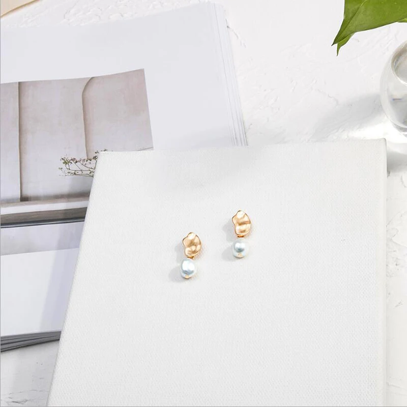 Amaiyllis New Korea White Freshwater Pearl Stud Earrings For Women Irregular Geometric Statement Pendant Post | Украшения и