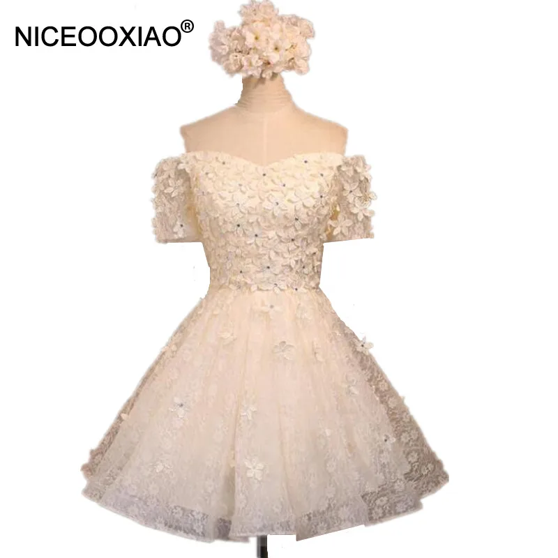 NICEOOXIAO MDDC08 короткое торжественное вечернее платье цвета шампанского с вышивкой и