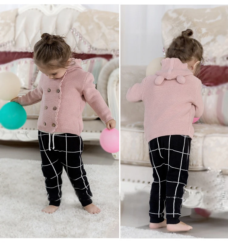Hot autumn and winter children's sweater hooded Baby Girl double-breasted jacket European cotton knit cardigan | Детская одежда и