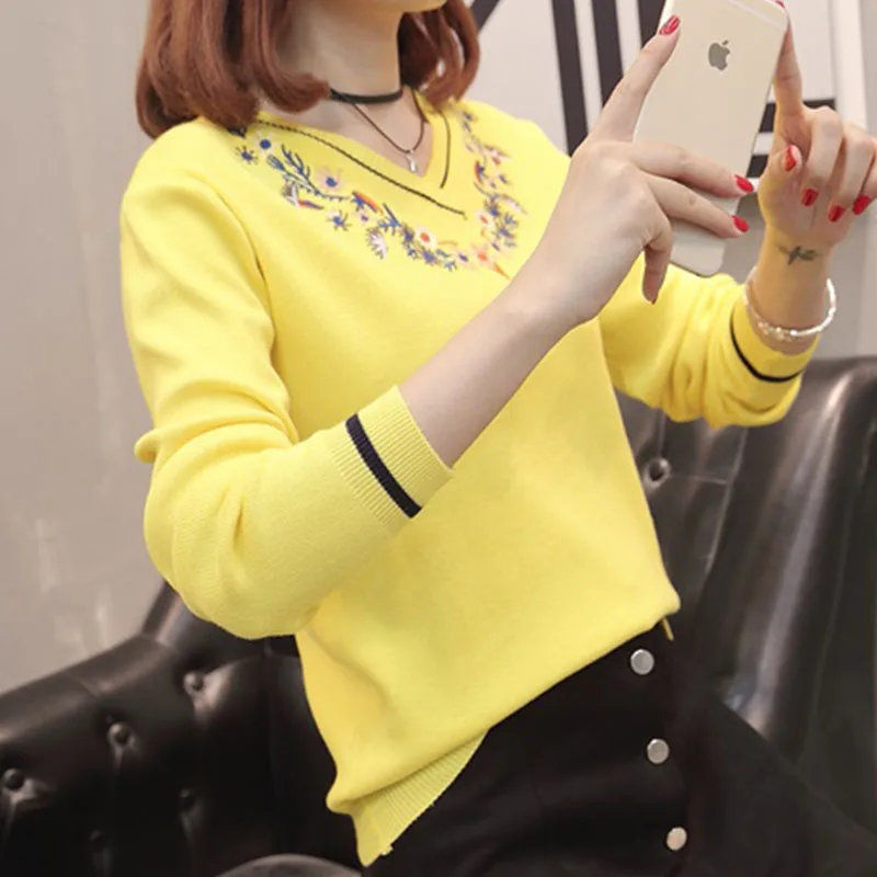 2019 одежда на осень серия han свитер-гольф с длинными рукавами воротник вышивка