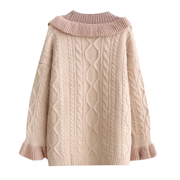 Autumn Oversized Sweater Cardigans Winter Cute Ruffles Women Warm Knit Coat Plus Size Pearl Button Twist Loose Female Jacket |