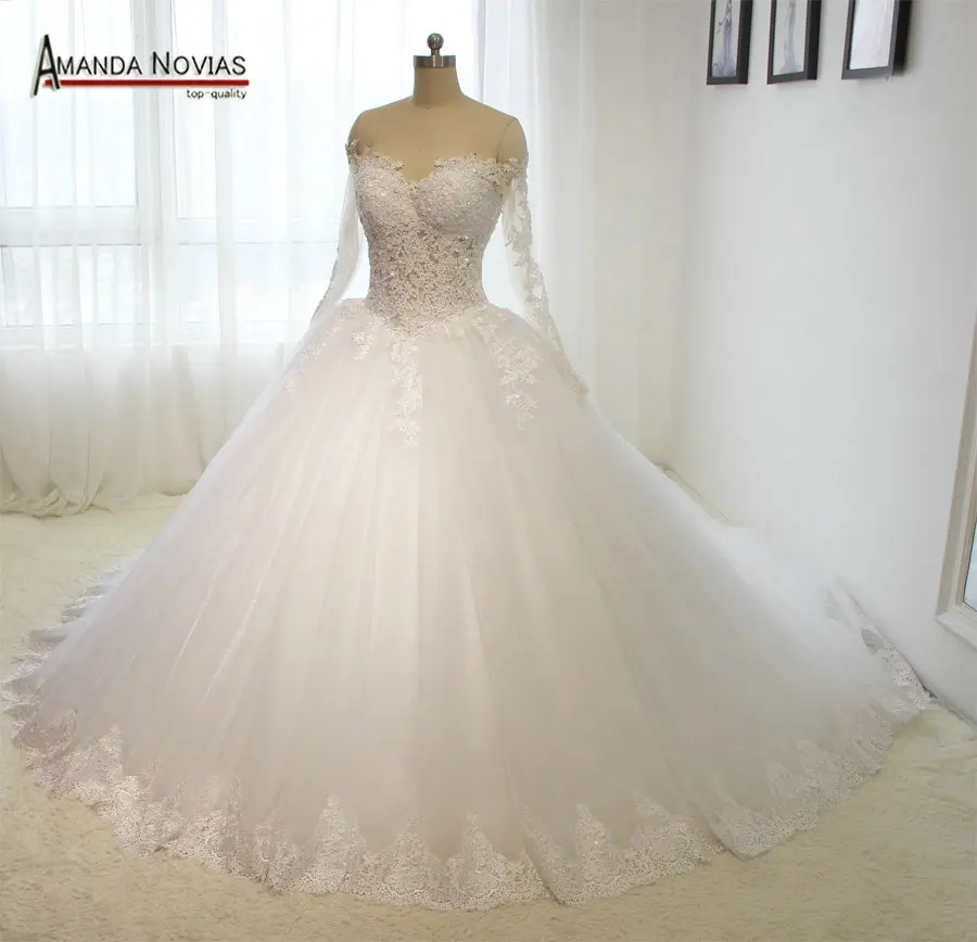 2018 Новое поступление vestidos de casamento с открытыми плечами Длинным Рукавом Кружевная