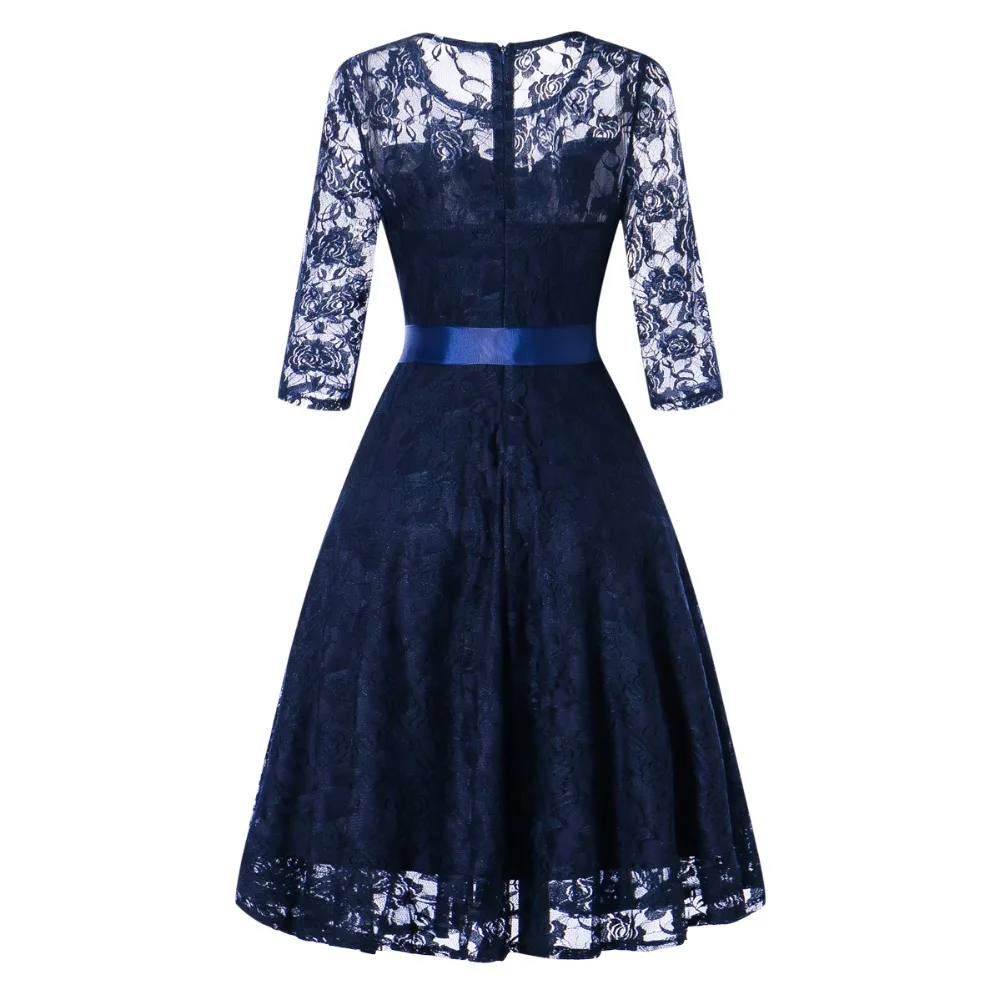OML516l # короткие темно синие кружевные платья подружки невесты с круглым вырезом и