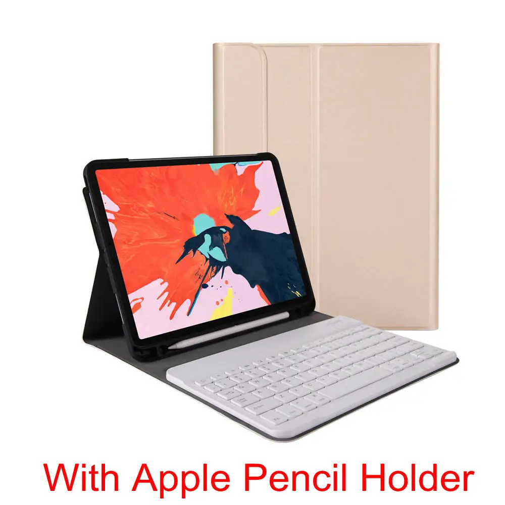 Gold With Holder Для iPad Pro 11 A80 A2013 A1934 Съемная Беспроводная Bluetooth клавиатура+ тонкий Чехол-книжка Smart Stand из искусственной кожи чехол - Цвет: Gold With Holder