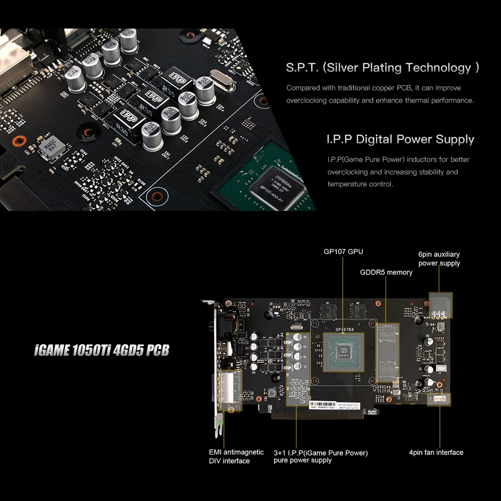 Красочные видеокарты GeForce GTX iGame 1050Ti GPU 4 Гб 128 бит 14 нм 7000 МГц игровая видеокарта GDDR5 PCI-E X16 3,0 DVI+ HDMI+ DP 3 порта
