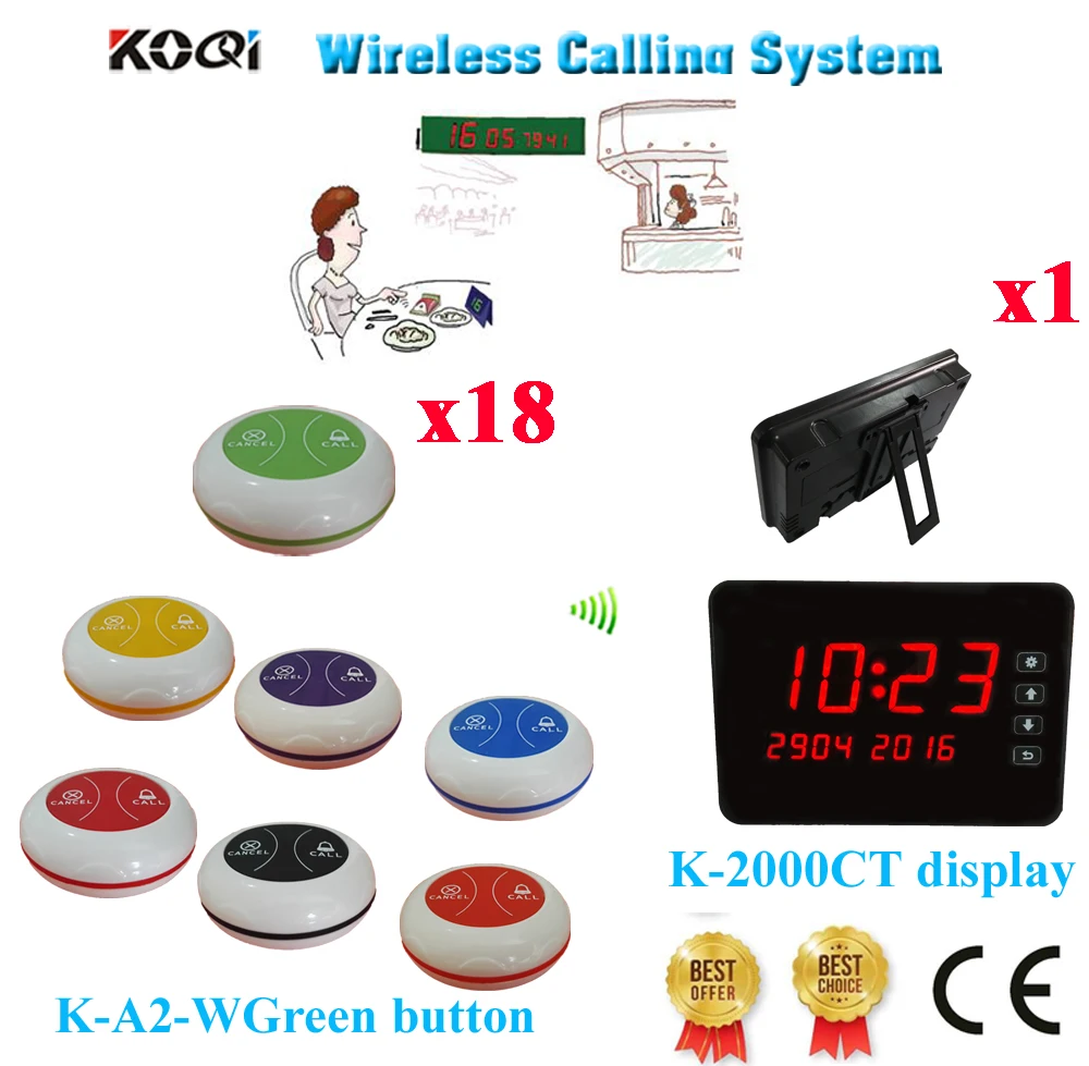 

Waiter Pager Button System New Technology 2016 Wireless Call K-2000CT Panel With K-A2 Waterproof Bell (1 display+18 call button)