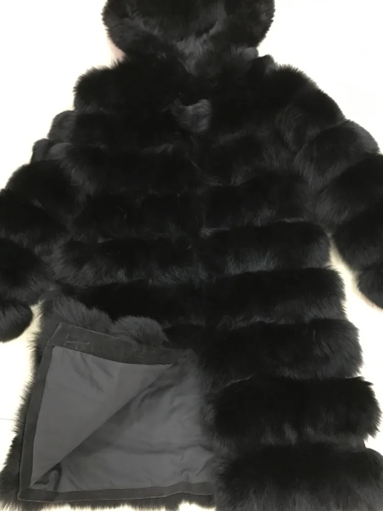 Женское пальто с капюшоном из натурального меха лисы Длинная зимняя верхняя