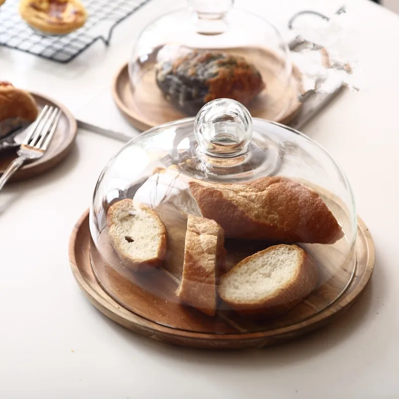 

Acacia Wooden Cake Plate with Cover Fruit Dessert Serving Trays Creative Wedding Birthday Party Afternoon Tea Tray M L
