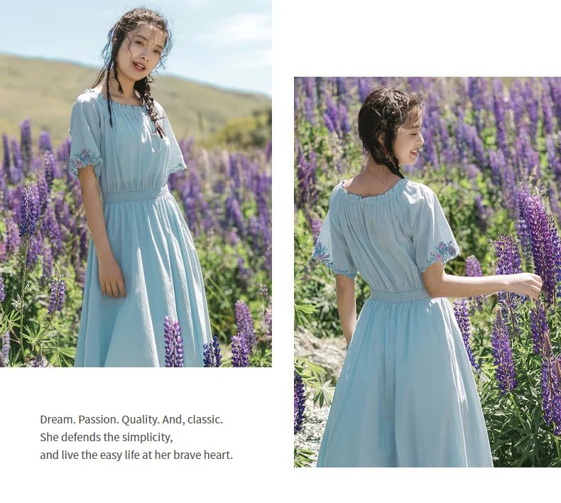 INMAN Summer New Arrival Agaric Lace O-neck Lace Sleeve Elastic Waist Goddess Style Women Dress