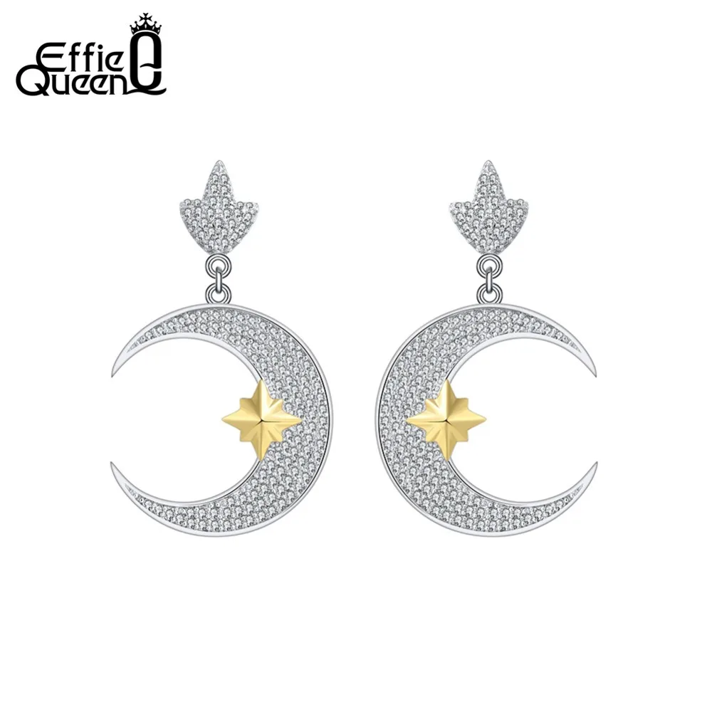 Effie Queen инкрустированные винтажные корейские серьги для женщин форма лунной