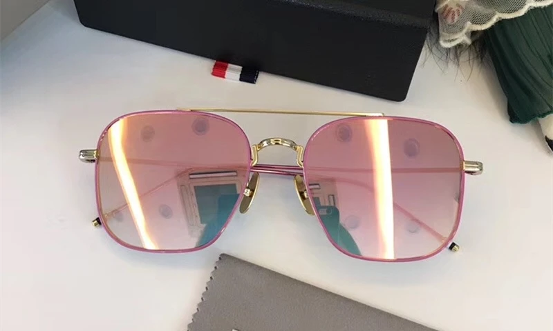 gold-pink Винтажные Ретро качественные пилотные солнцезащитные очки простой квадратный стиль том TB-907S сплав линзы в оправе с покрытием для женщин и мужчин Модный чехол - Цвет линз: gold-pink