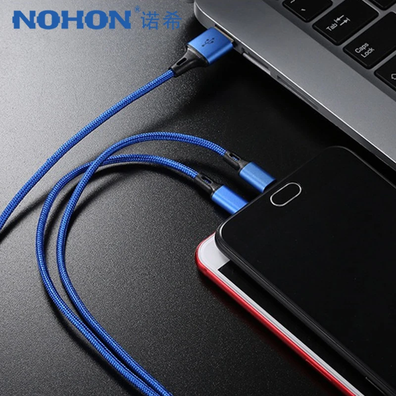 ! Нейлоновый зарядный USB кабель ACCEZZ 3 в 1 для iPhone 12 11 MAX XR Micro Type C Зарядные Кабели