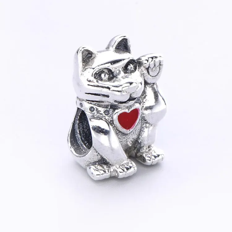 Прекрасные подарки 925 стерлингового серебра Манеки Неко Lucky Cat очарование бисером