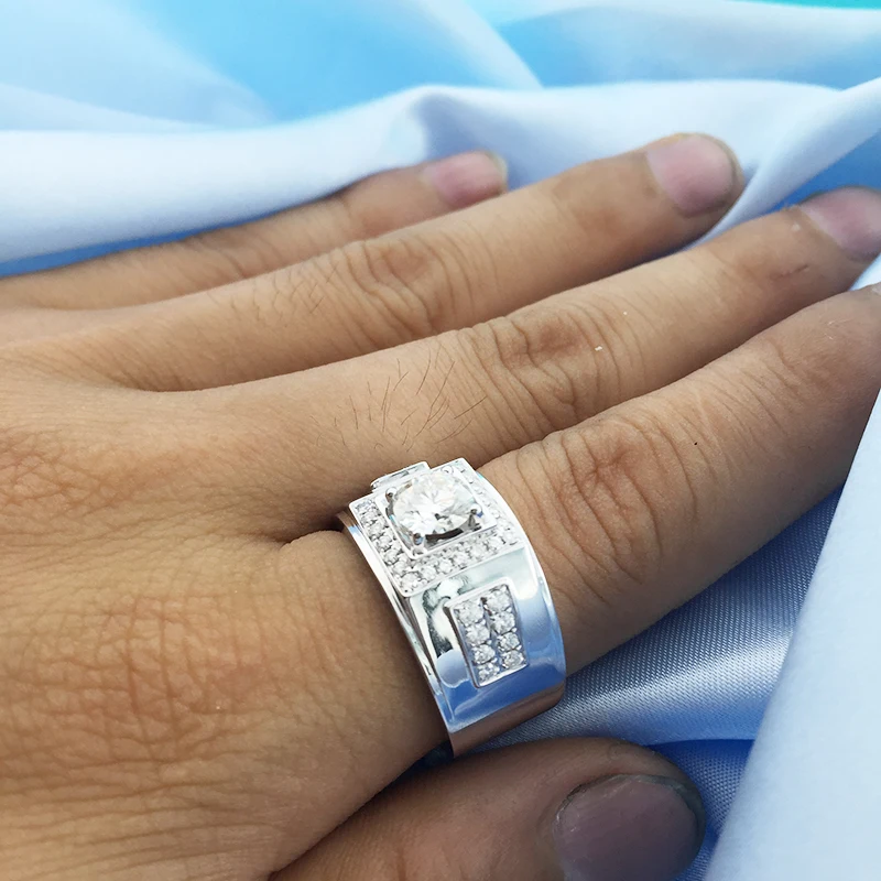Круглое серебряное кольцо Moissanite с покрытием из белого золота 18 К 1ct 6 5 мм