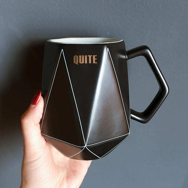 Nordic Ceramic Water Cup Simple Office Dormitory Personality Angle Geometry Line Creative Mark with spoon | Дом и сад
