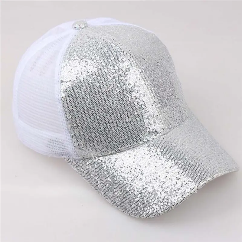 

Women Girl running climbing Cap Sequins Shiny Messy Bun sunshine caps