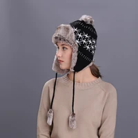 lady new style winter warm hat ear protecting knitted fur woolen cap female outdoor bomber hats knitting wool cap b 8560