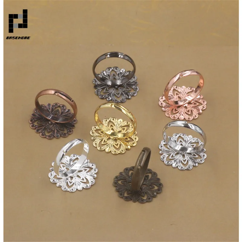

BASEHOME 10pcs/lot 20mm Flower Ring Settings Simple Style Adjustable Rings for DIY Fashion Rings Making Handmade