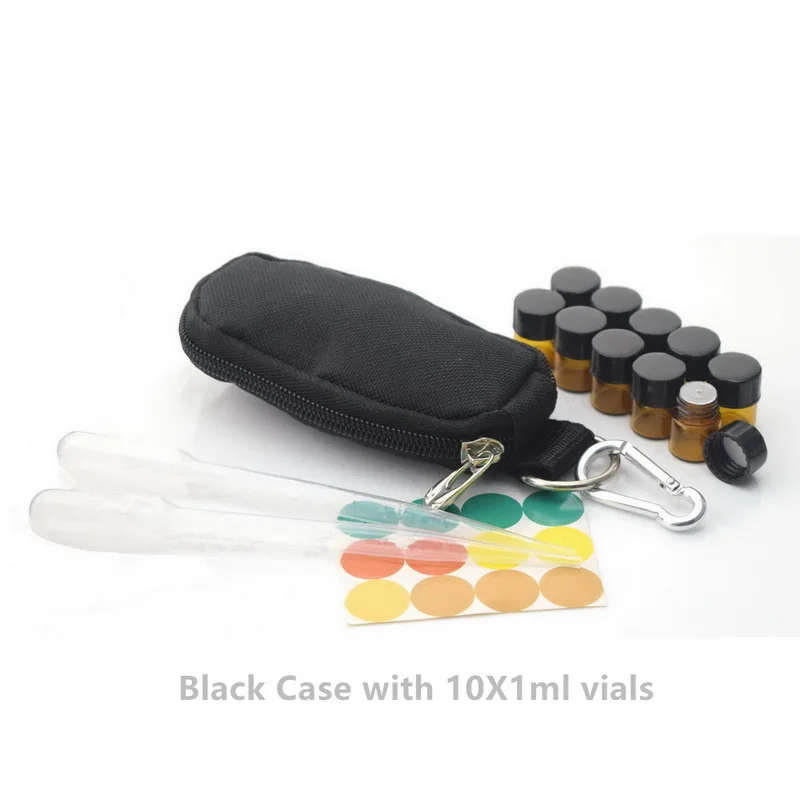 Black with 1ml Набор ключей для бутылок с эфирным маслом, чехол для переноски, мини-сумка, дорожная сумка с 10 1 мл 1/4 драм 2 мл 5/8 драм флаконами и пустыми этикетками - Цвет: Black with 1ml