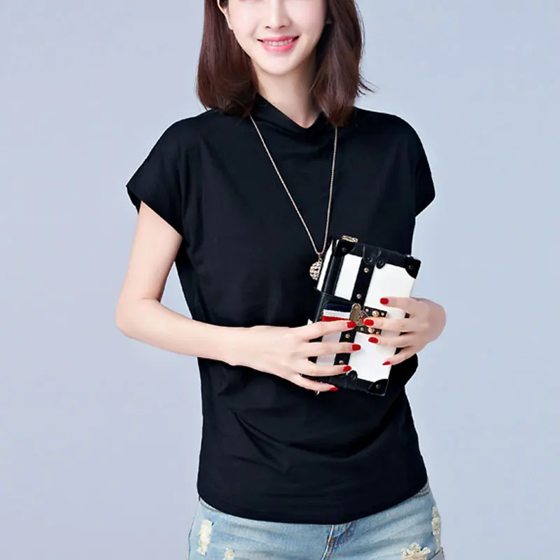 Модная летняя однотонная водолазка из 2017 хлопка с рукавом летучая мышь женские