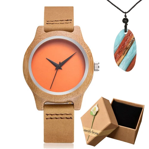 orange watch boxgift Новое поступление браслет для женщин часы кожаный ремешок дизайнерские модные кварцевые женские часы Relogio Feminino Madera подарочная коробка - Цвет: orange watch boxgift