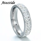 Atoztide женщины 5 мм 2 ряда Линии чистые кольцо с кристаллами серебряный цвет стразы свадебный браслет любовь круглые кольца на пальцы дружба подарок